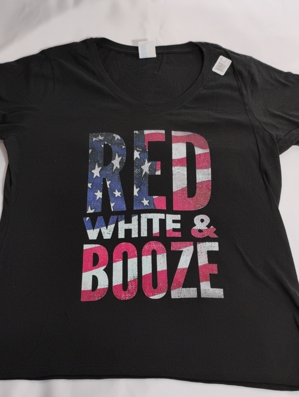 Black Graphic V-Neck Tee - 'Red White & Booze'